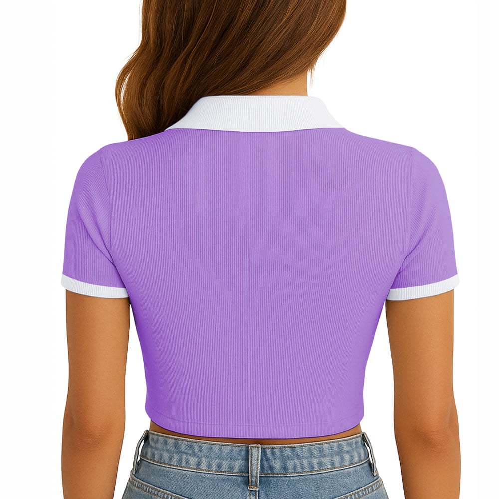 POLO MUJER CAMISERO BICOLOR MANGA CORTA RIB GRUESO NEW 710-13 COLOR LILA - 3