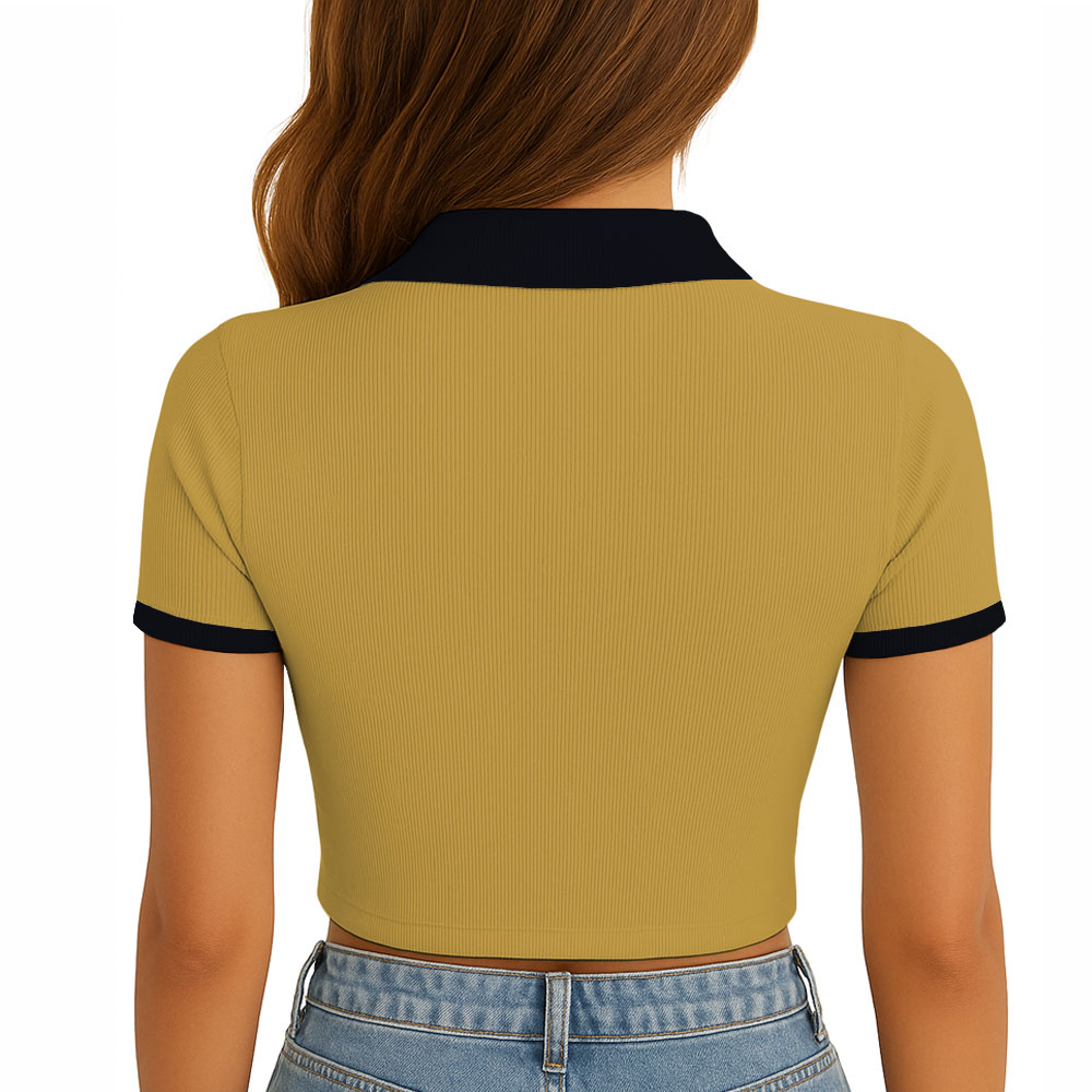 POLO MUJER CAMISERO BICOLOR MANGA CORTA RIB GRUESO NEW 710-13 COLOR MOSTAZA - 2