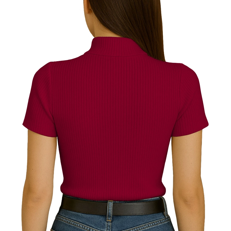 POLO MUJER CAFARENA MANGA CORTA SAB 801-12 RIB GRUESO COLOR VINO - 3