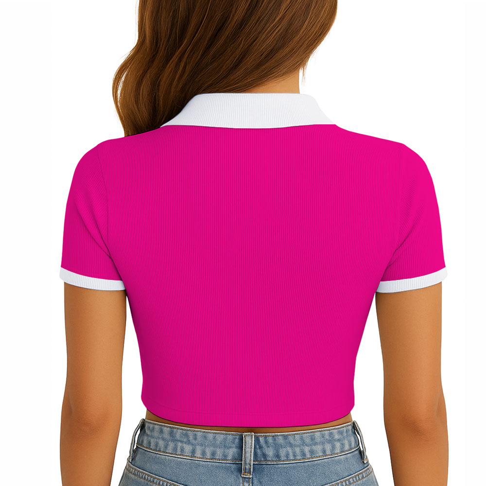 POLO MUJER CAMISERO BICOLOR MANGA CORTA RIB GRUESO NEW 710-13 COLOR FUCSIA - 3