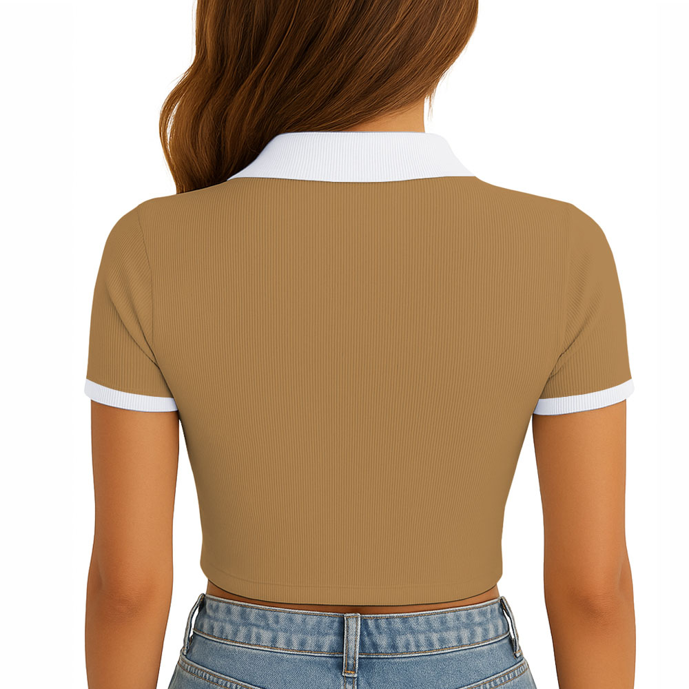 POLO MUJER CAMISERO BICOLOR MANGA CORTA RIB GRUESO NEW 710-13 COLOR CARAMELO - 3