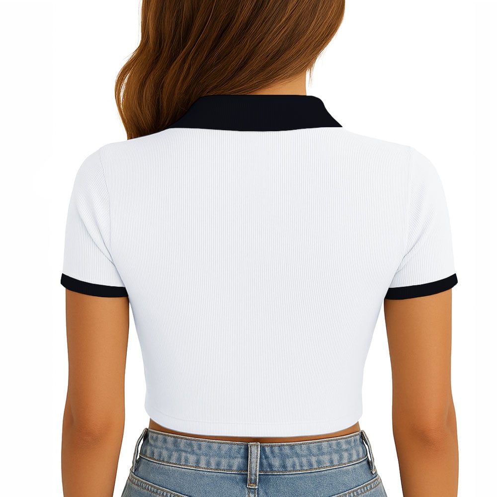 POLO MUJER CAMISERO BICOLOR MANGA CORTA RIB GRUESO NEW 710-13 COLOR BLANCO - 3