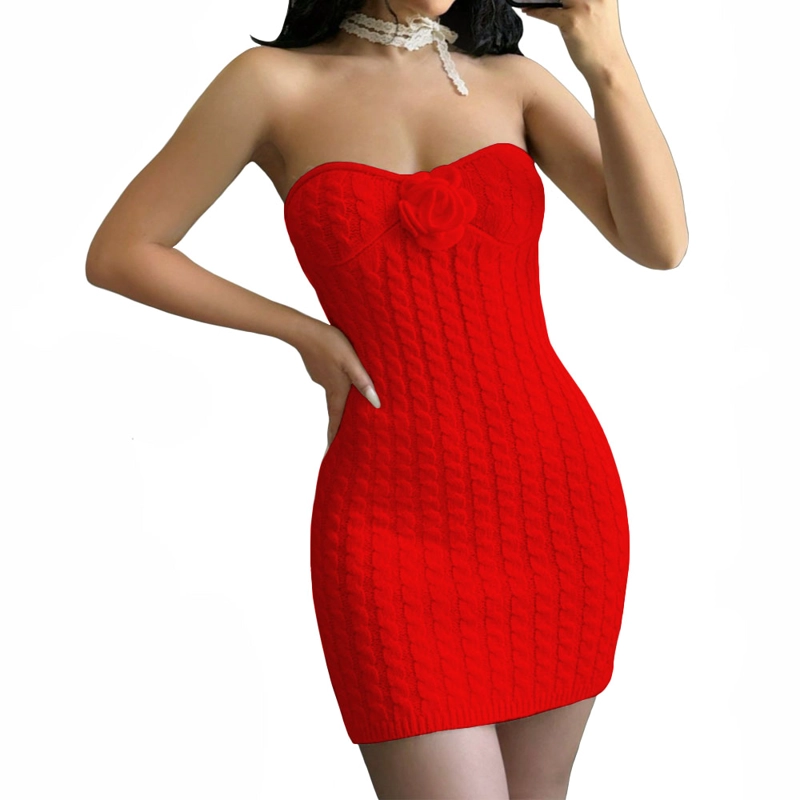 VESTIDO TIRANTES ROSA ROSS 359G-26 HILO TACTO COLOR ROJO - 1