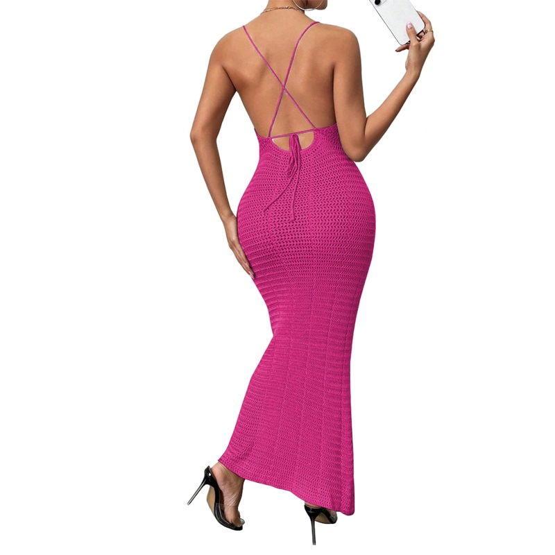 VESTIDO TIRANTES TRIPLE ROSA ROSS 359G-26 HILO TACTO COLOR FUCSIA - 4
