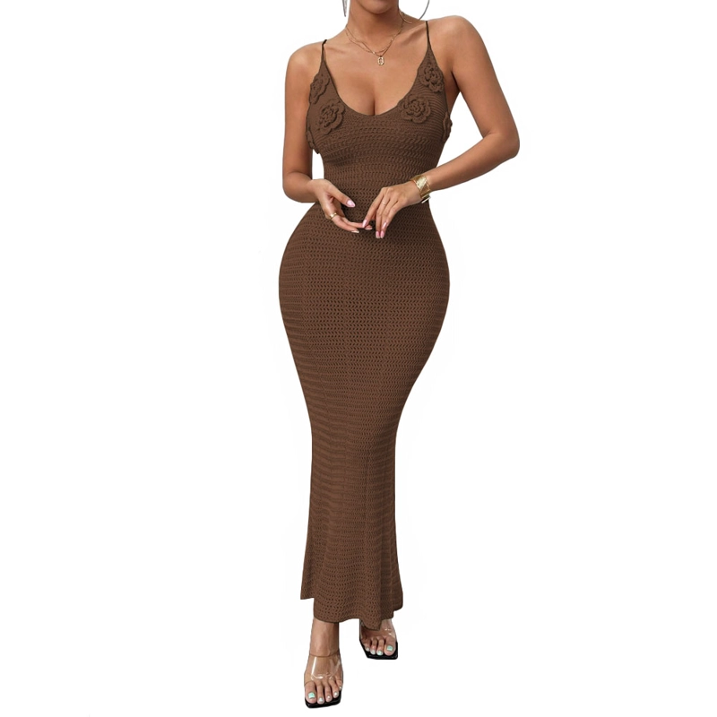 VESTIDO TIRANTES TRIPLE ROSA ROSS 359G-26 HILO TACTO COLOR MARRON - 2