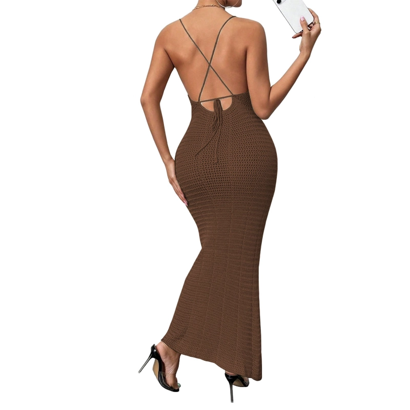 VESTIDO TIRANTES TRIPLE ROSA ROSS 359G-26 HILO TACTO COLOR MARRON - 4