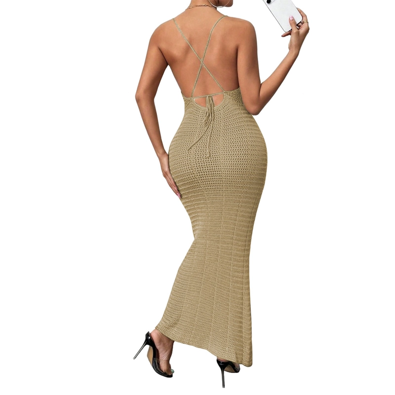 VESTIDO TIRANTES TRIPLE ROSA ROSS 359G-26 HILO TACTO COLOR BEIGE - 1