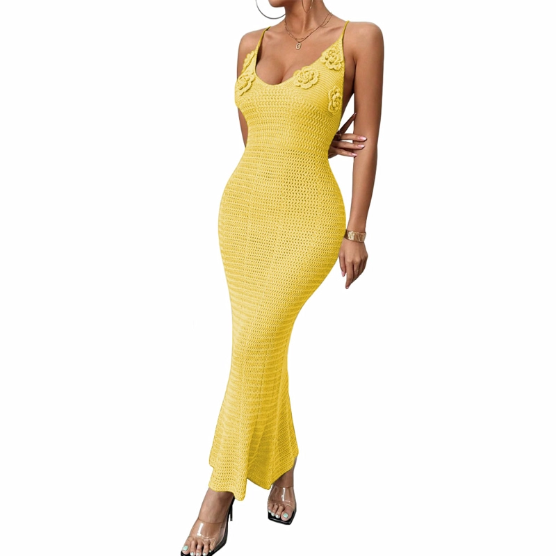 VESTIDO TIRANTES TRIPLE ROSA ROSS 359G-26 HILO TACTO COLOR AMARILLO - 1