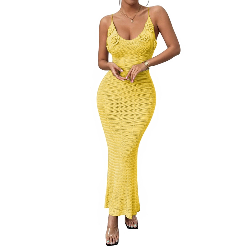 VESTIDO TIRANTES TRIPLE ROSA ROSS 359G-26 HILO TACTO COLOR AMARILLO - 2