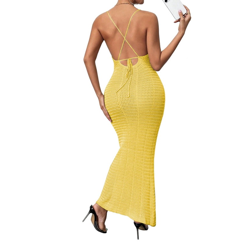 VESTIDO TIRANTES TRIPLE ROSA ROSS 359G-26 HILO TACTO COLOR AMARILLO - 3