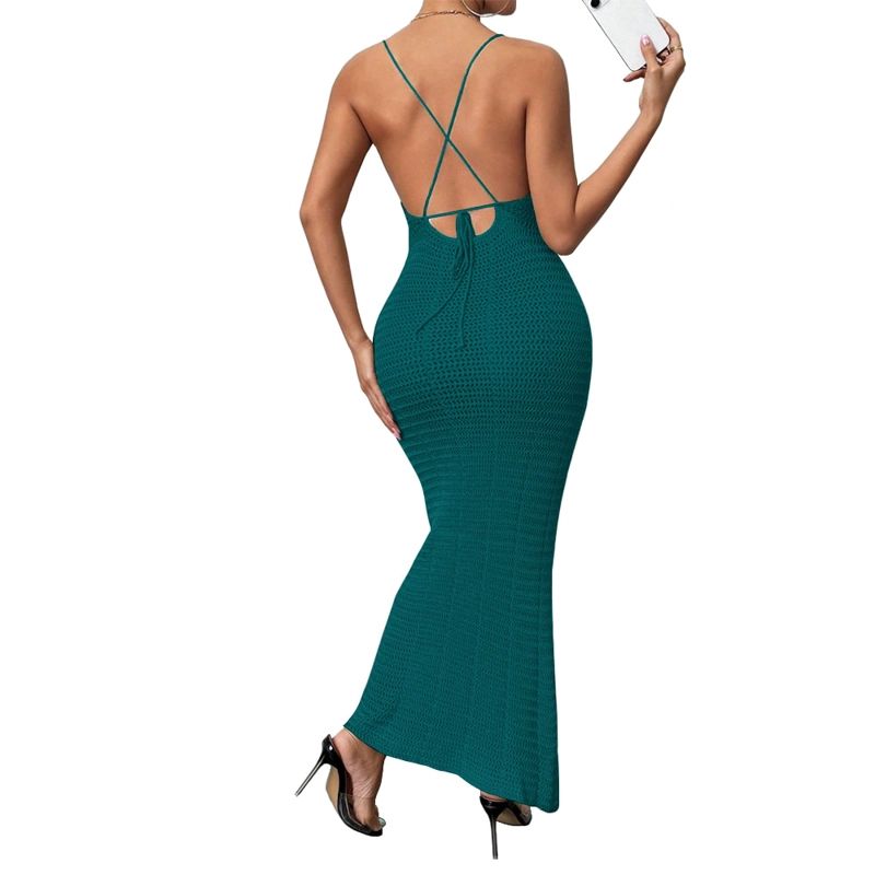 VESTIDO TIRANTES TRIPLE ROSA ROSS 359G-26 HILO TACTO COLOR VERDE - 1