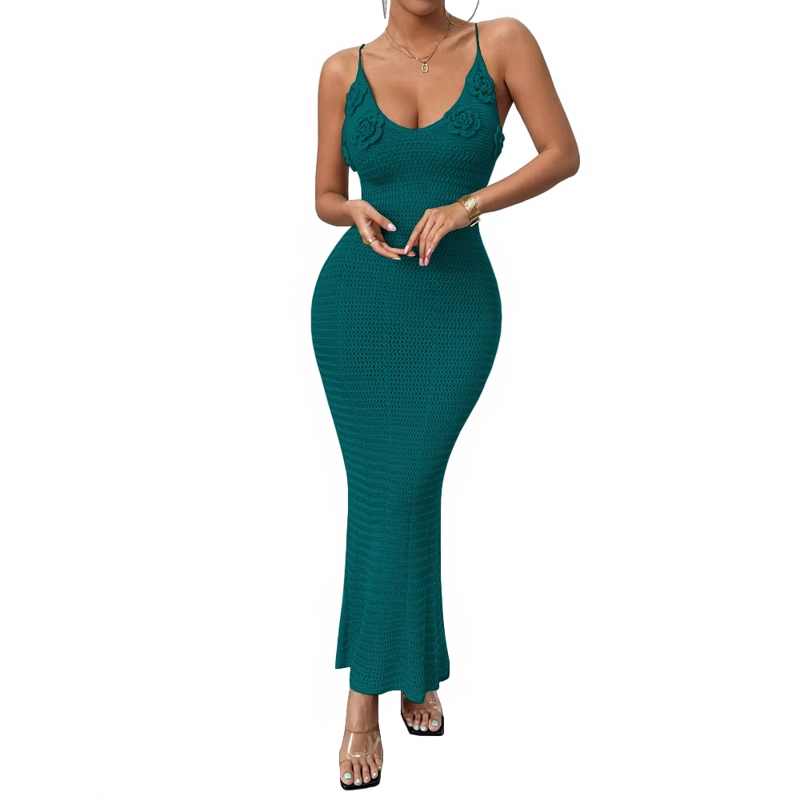 VESTIDO TIRANTES TRIPLE ROSA ROSS 359G-26 HILO TACTO COLOR VERDE - 2