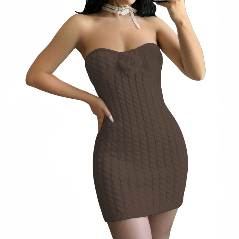 VESTIDO TIRANTES ROSA ROSS 359G-26 HILO TACTO COLOR MARRON - 1