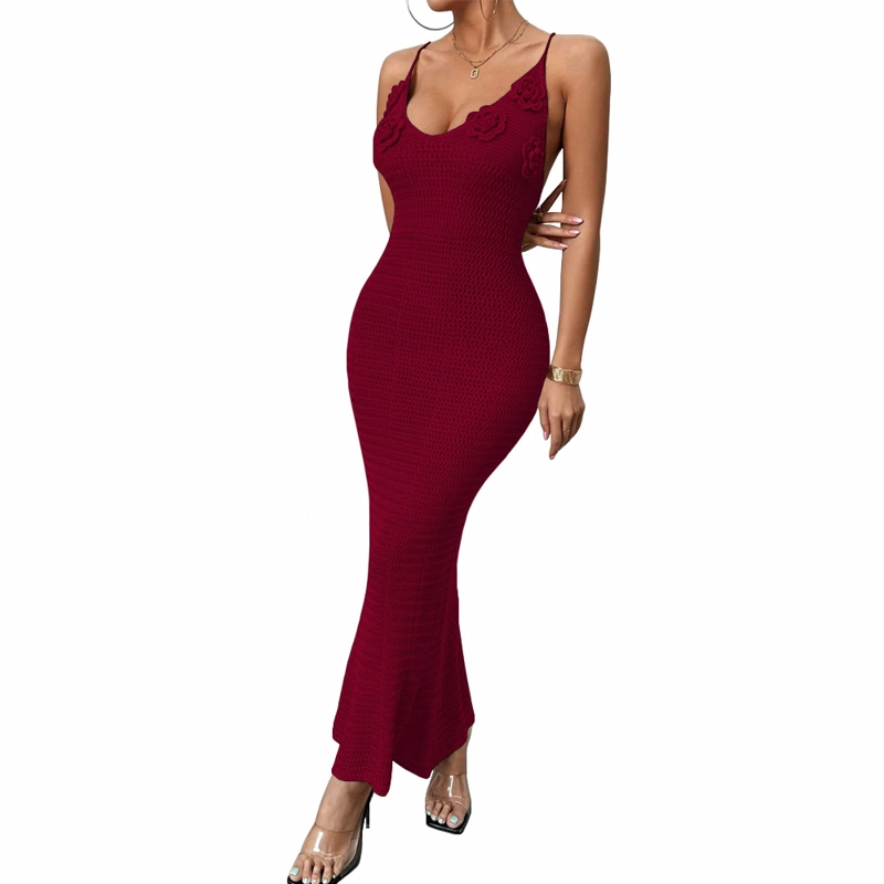 VESTIDO TIRANTES TRIPLE ROSA ROSS 359G-26 HILO TACTO COLOR VINO - 1