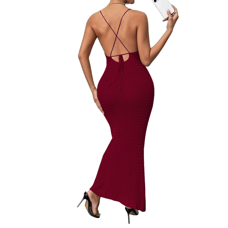 VESTIDO TIRANTES TRIPLE ROSA ROSS 359G-26 HILO TACTO COLOR VINO - 2