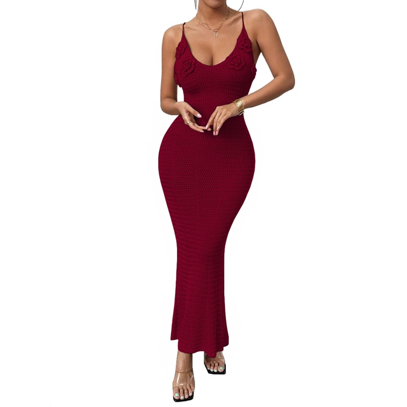 VESTIDO TIRANTES TRIPLE ROSA ROSS 359G-26 HILO TACTO COLOR VINO - 3