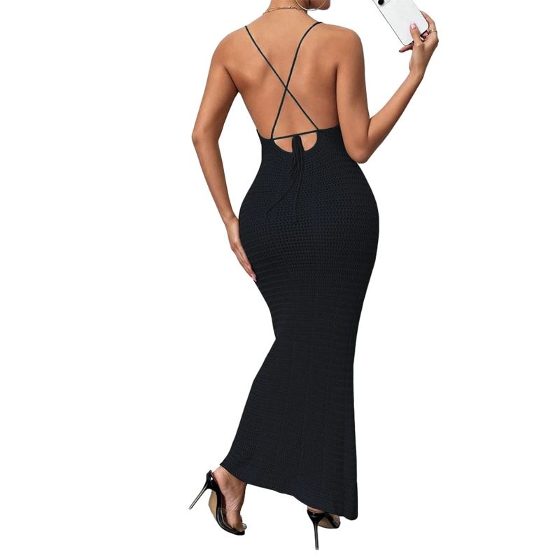 VESTIDO TIRANTES TRIPLE ROSA ROSS 359G-26 HILO TACTO COLOR NEGRO - 1