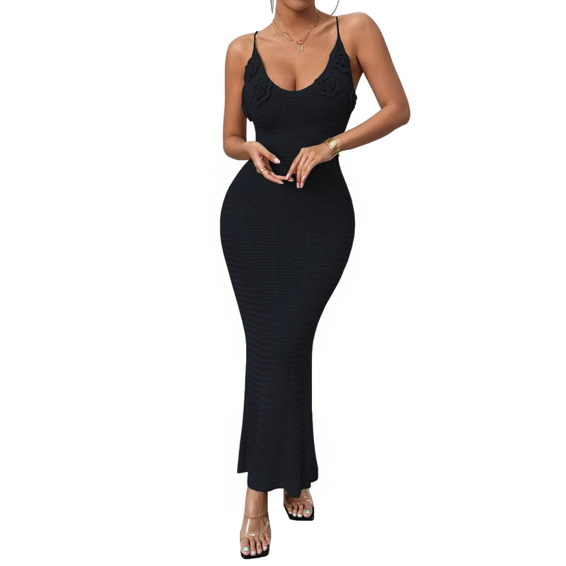 VESTIDO TIRANTES TRIPLE ROSA ROSS 359G-26 HILO TACTO COLOR NEGRO - 2