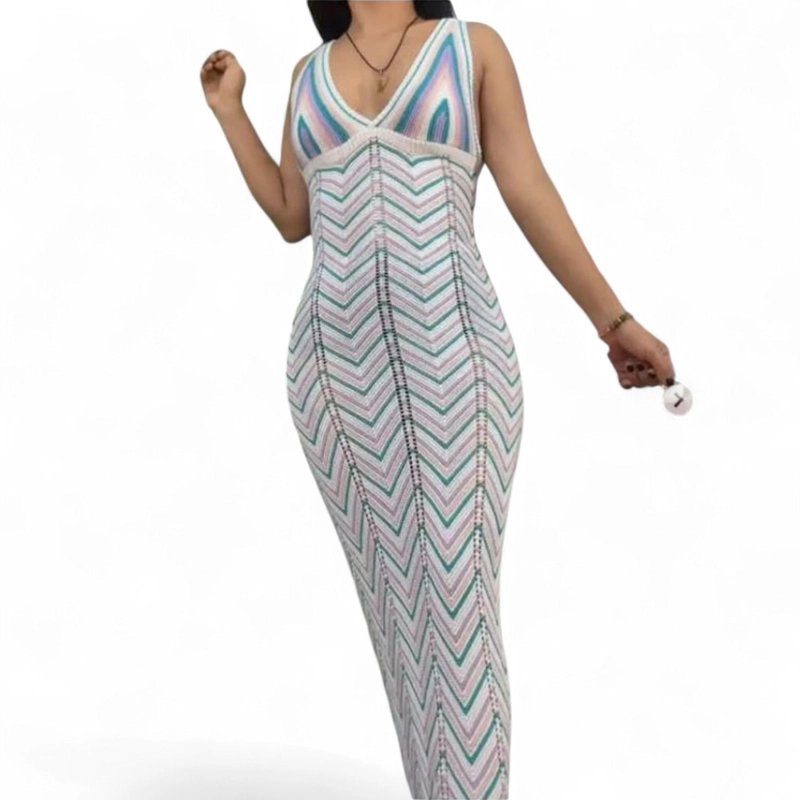VESTIDO ARCOIRIS MATERIAL LAD 233G-32 HILO TACTO COLOR HUESO - 1