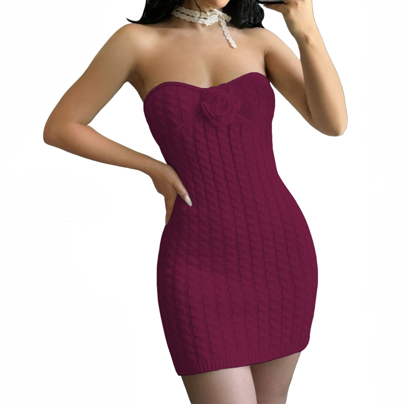 VESTIDO TIRANTES ROSA ROSS 359G-26 HILO TACTO COLOR VINO - 1