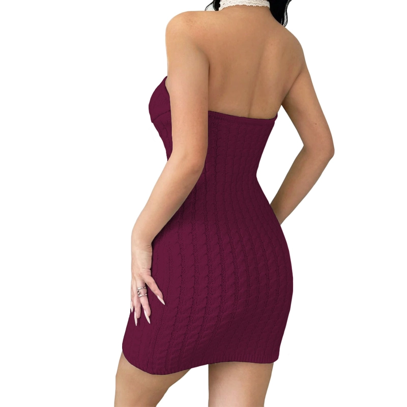VESTIDO TIRANTES ROSA ROSS 359G-26 HILO TACTO COLOR VINO - 2