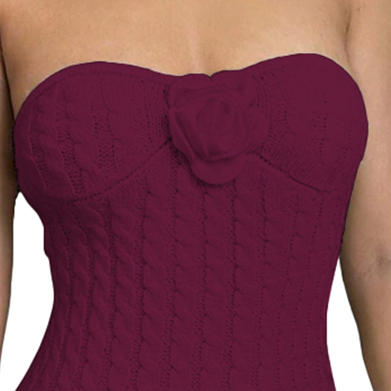 VESTIDO TIRANTES ROSA ROSS 359G-26 HILO TACTO COLOR VINO - 4