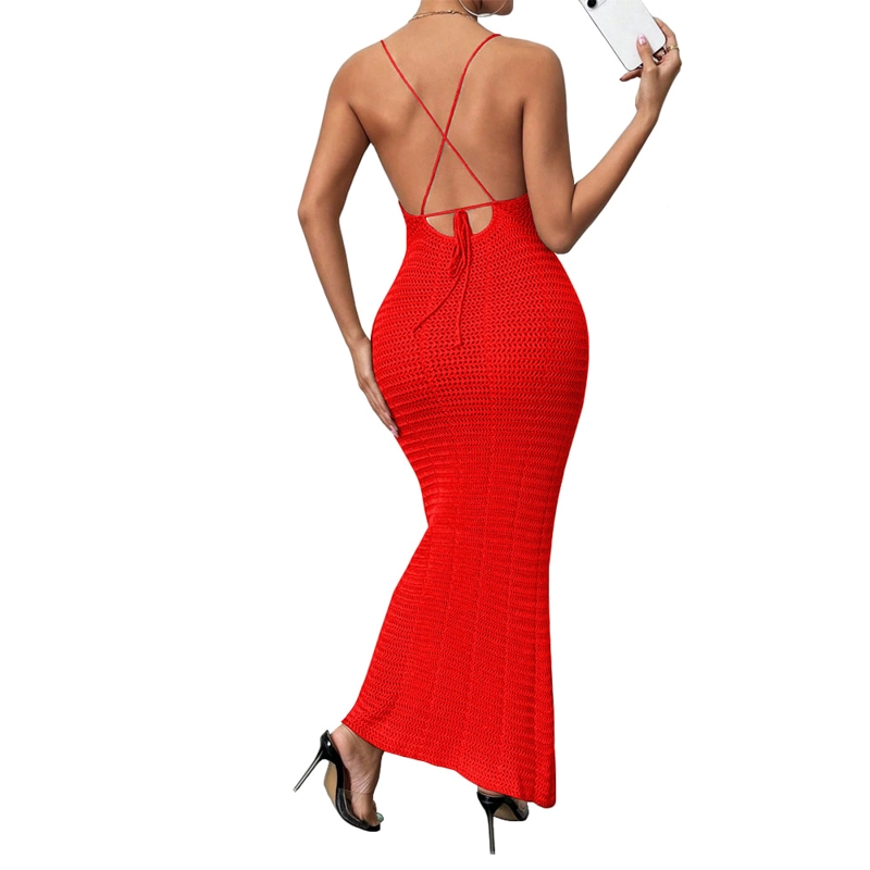 VESTIDO TIRANTES TRIPLE ROSA ROSS 359G-26 HILO TACTO COLOR ROJO - 1