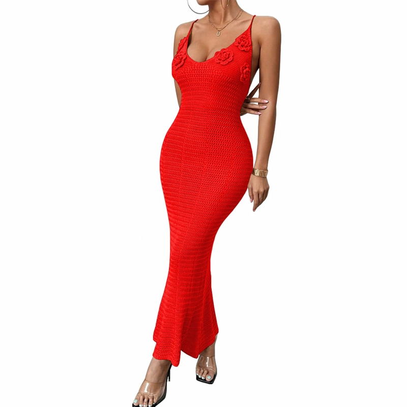 VESTIDO TIRANTES TRIPLE ROSA ROSS 359G-26 HILO TACTO COLOR ROJO - 2