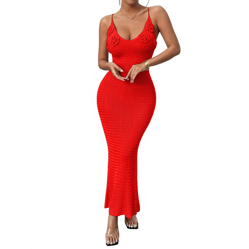 VESTIDO TIRANTES TRIPLE ROSA ROSS 359G-26 HILO TACTO COLOR ROJO - 4