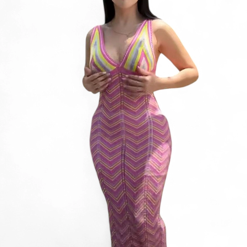 VESTIDO ARCOIRIS MATERIAL LAD 233G-32 HILO TACTO COLOR FUCSIA - 1