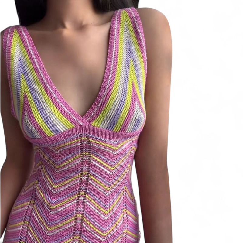VESTIDO ARCOIRIS MATERIAL LAD 233G-32 HILO TACTO COLOR FUCSIA - 2