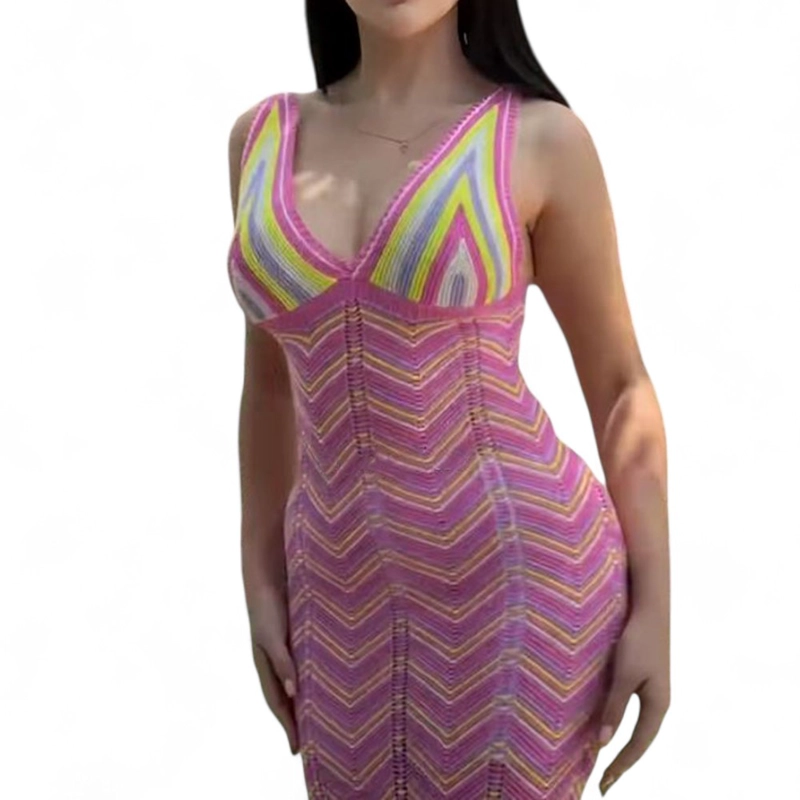 VESTIDO ARCOIRIS MATERIAL LAD 233G-32 HILO TACTO COLOR FUCSIA - 4