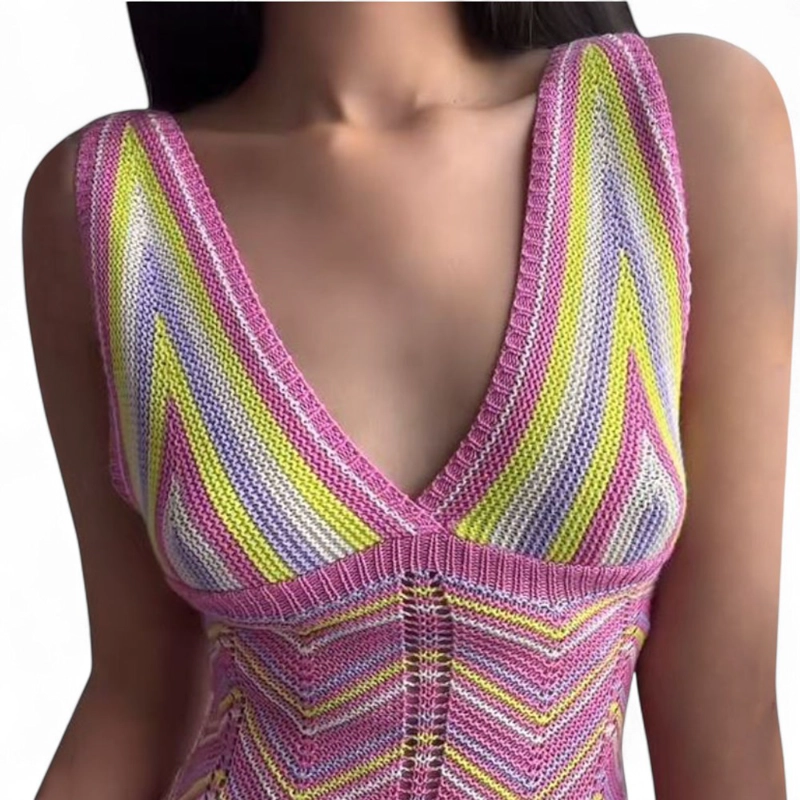 VESTIDO ARCOIRIS MATERIAL LAD 233G-32 HILO TACTO COLOR FUCSIA - 5