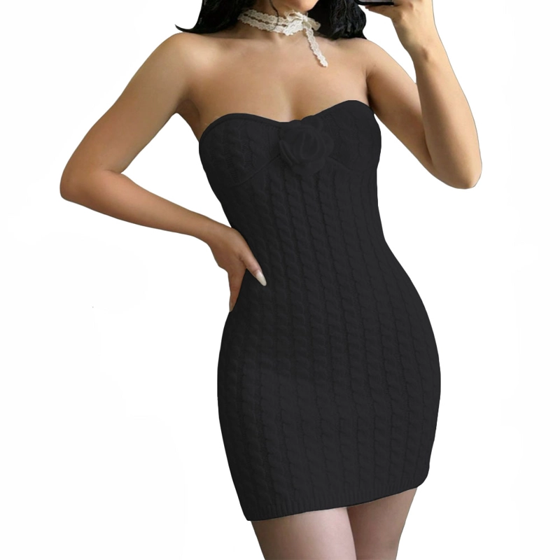 VESTIDO TIRANTES ROSA ROSS 359G-26 HILO TACTO COLOR NEGRO - 1