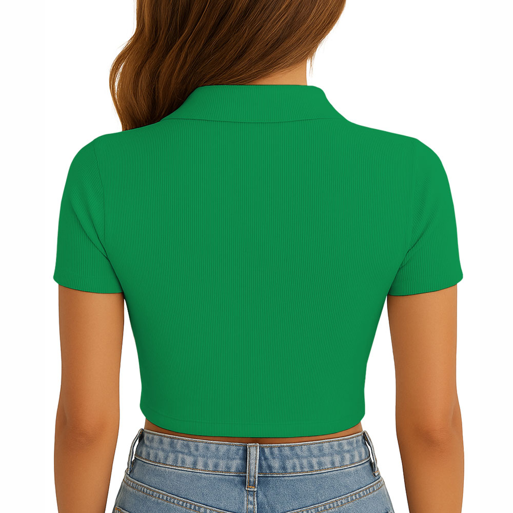 POLO MUJER CAMISERO MANGA CORTA NEW 710-13 RIB GRUESO COLOR VERDE PERICO - 3