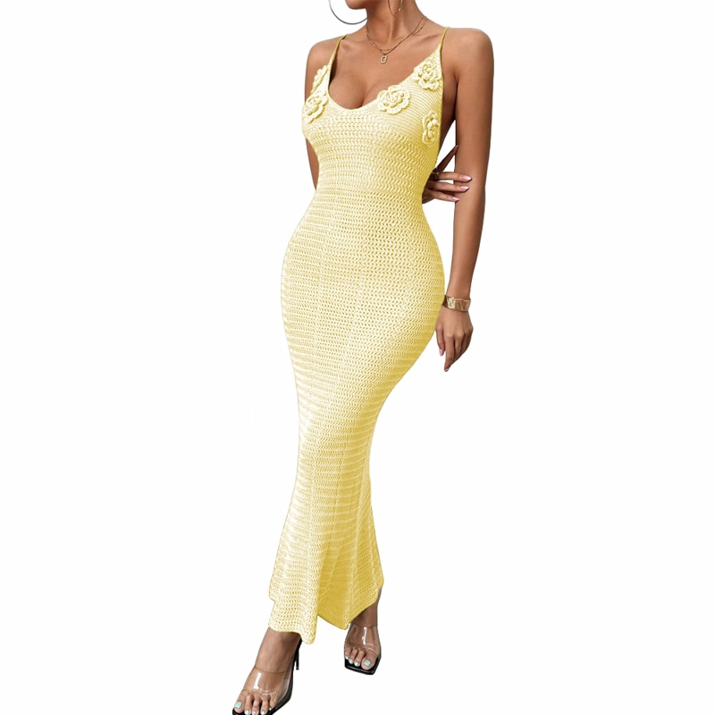 VESTIDO TIRANTES TRIPLE ROSA ROSS 359G-26 HILO TACTO COLOR PATITO - 1
