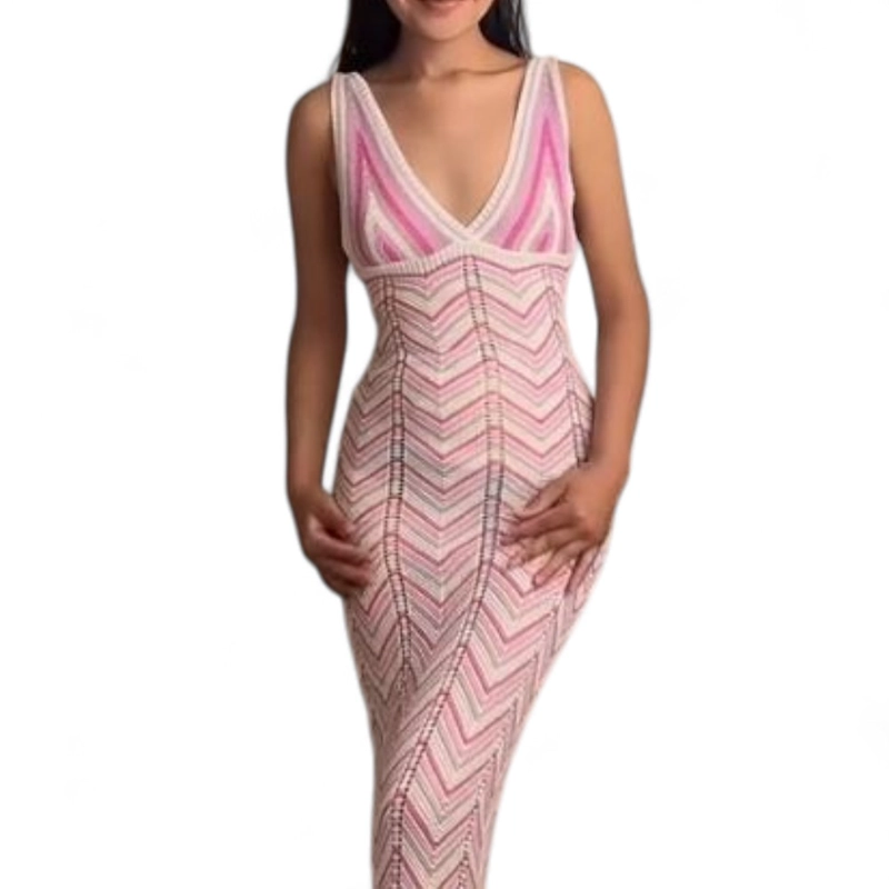 VESTIDO ARCOIRIS MATERIAL LAD 233G-32 HILO TACTO COLOR ROSA - 5