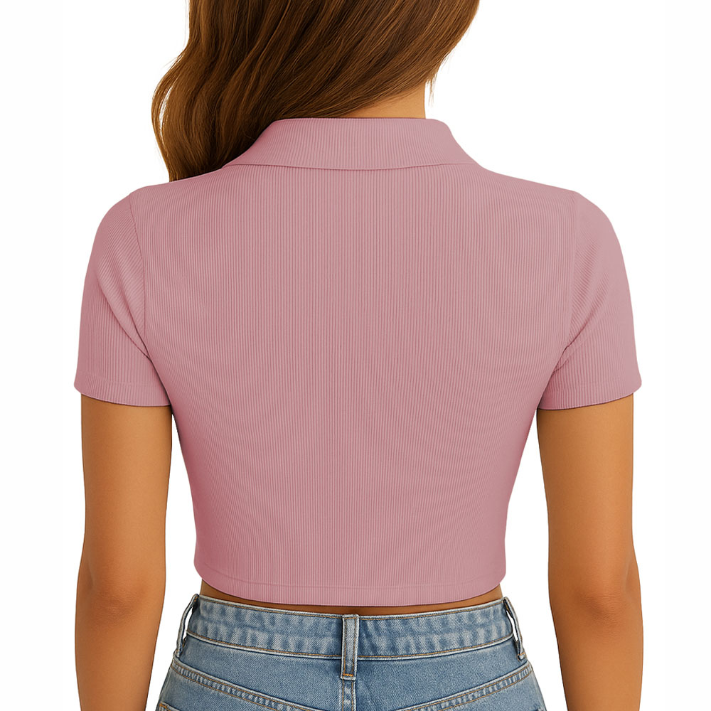 POLO MUJER CAMISERO MANGA CORTA NEW 710-13 RIB GRUESO COLOR ROSA - 3