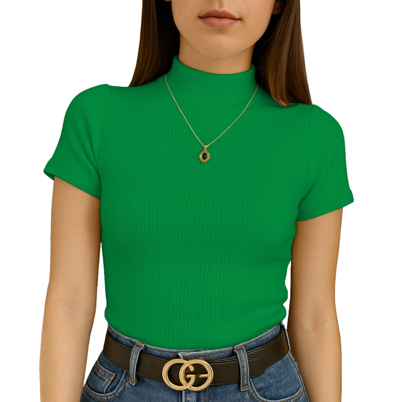 POLO MUJER CAFARENA MANGA CORTA SAB 801-12 RIB GRUESO COLOR VERDE PERICO - 1