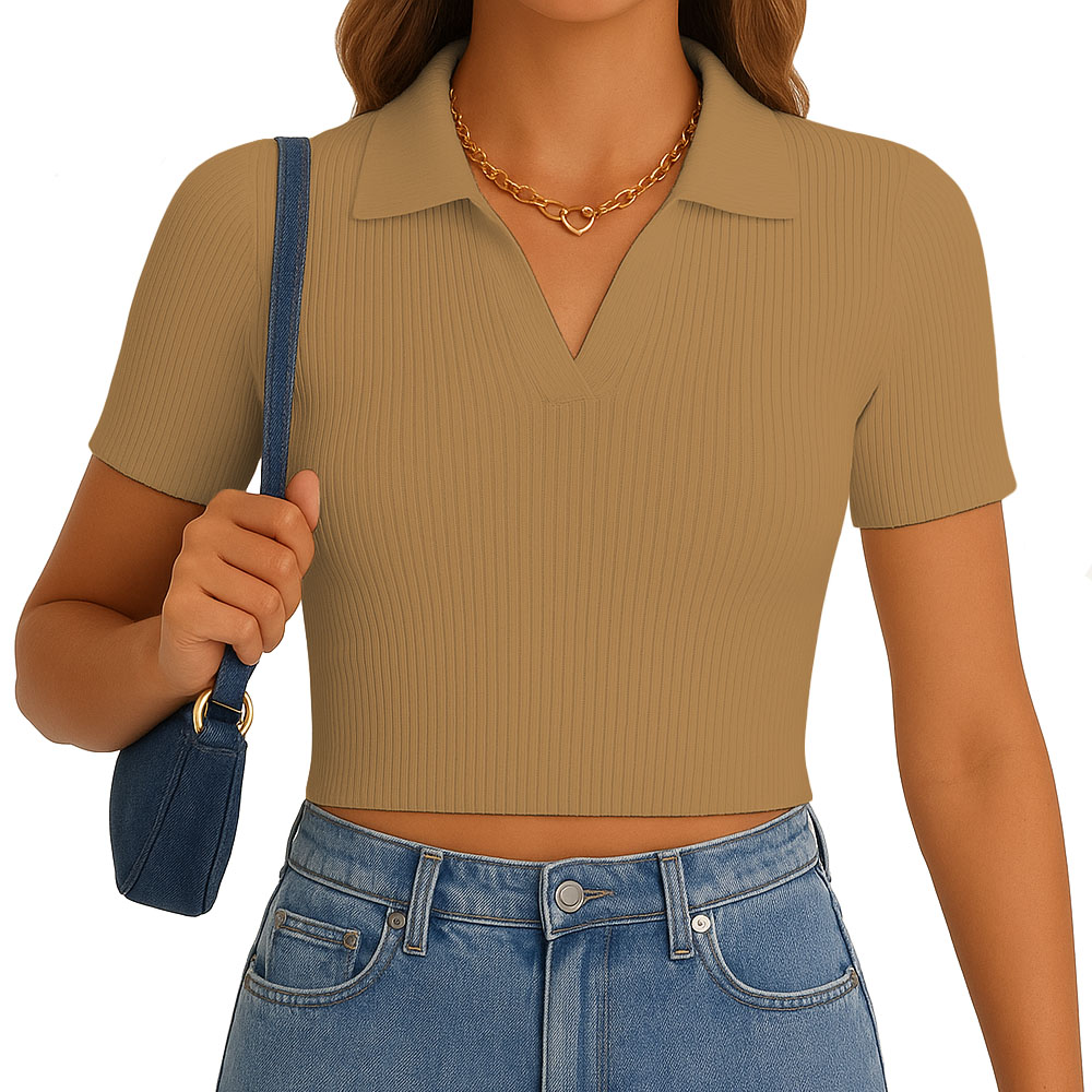 POLO MUJER CAMISERO MANGA CORTA NEW 710-13 RIB GRUESO COLOR TOFFY - 1