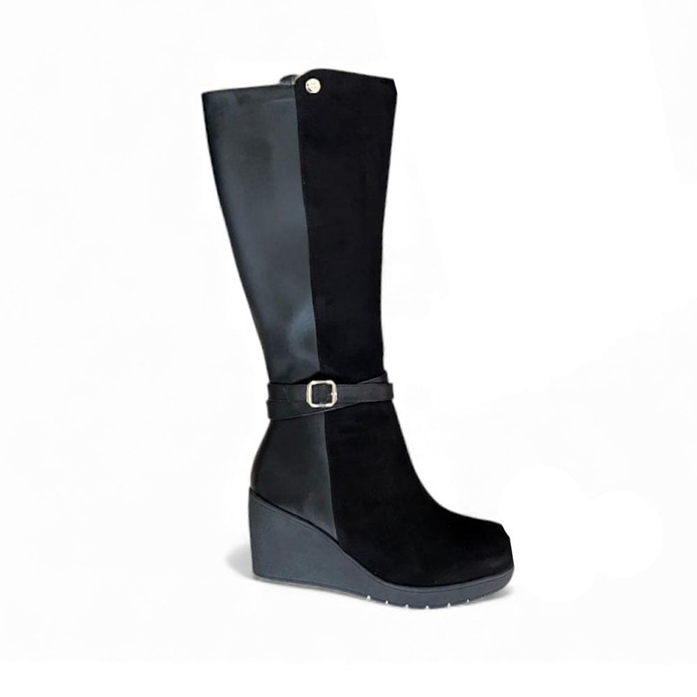 BOTA MUJER 1431L-70 CUÑA 7 GAMUZA DELANTERA COLOR NEGRO - 1