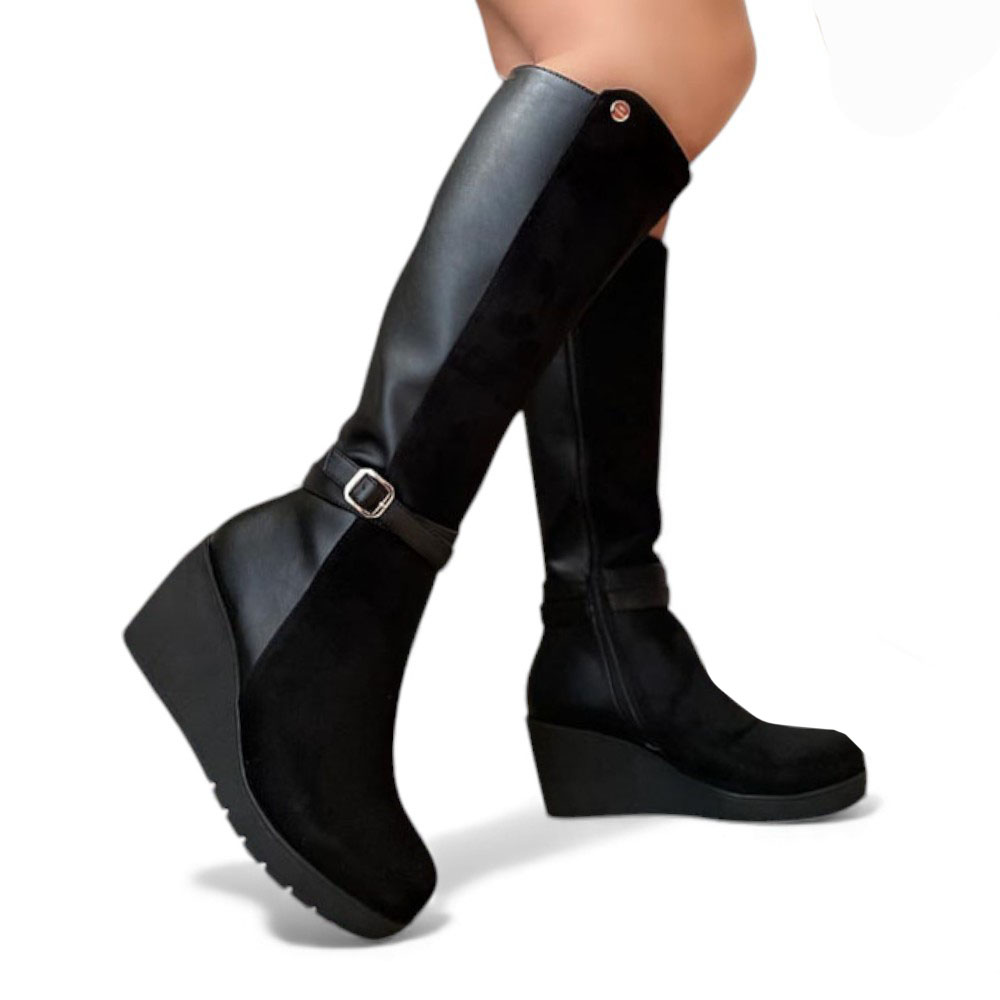 BOTA MUJER 1431L-70 CUÑA 7 GAMUZA DELANTERA COLOR NEGRO - 2