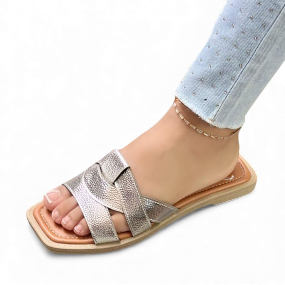 SANDALIA MUJER 1299P-35 PLANTA DE GOMA BIOCUERO LABRADO COLOR PLATA - 1