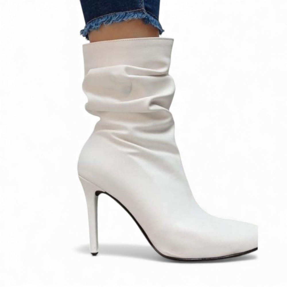 BOTIN MUJER 1299P-68 PLANTA DE GOMA TACO #9 PLATAFORMA INTERNA #2 BIOCUERO COLOR BLANCO - 1