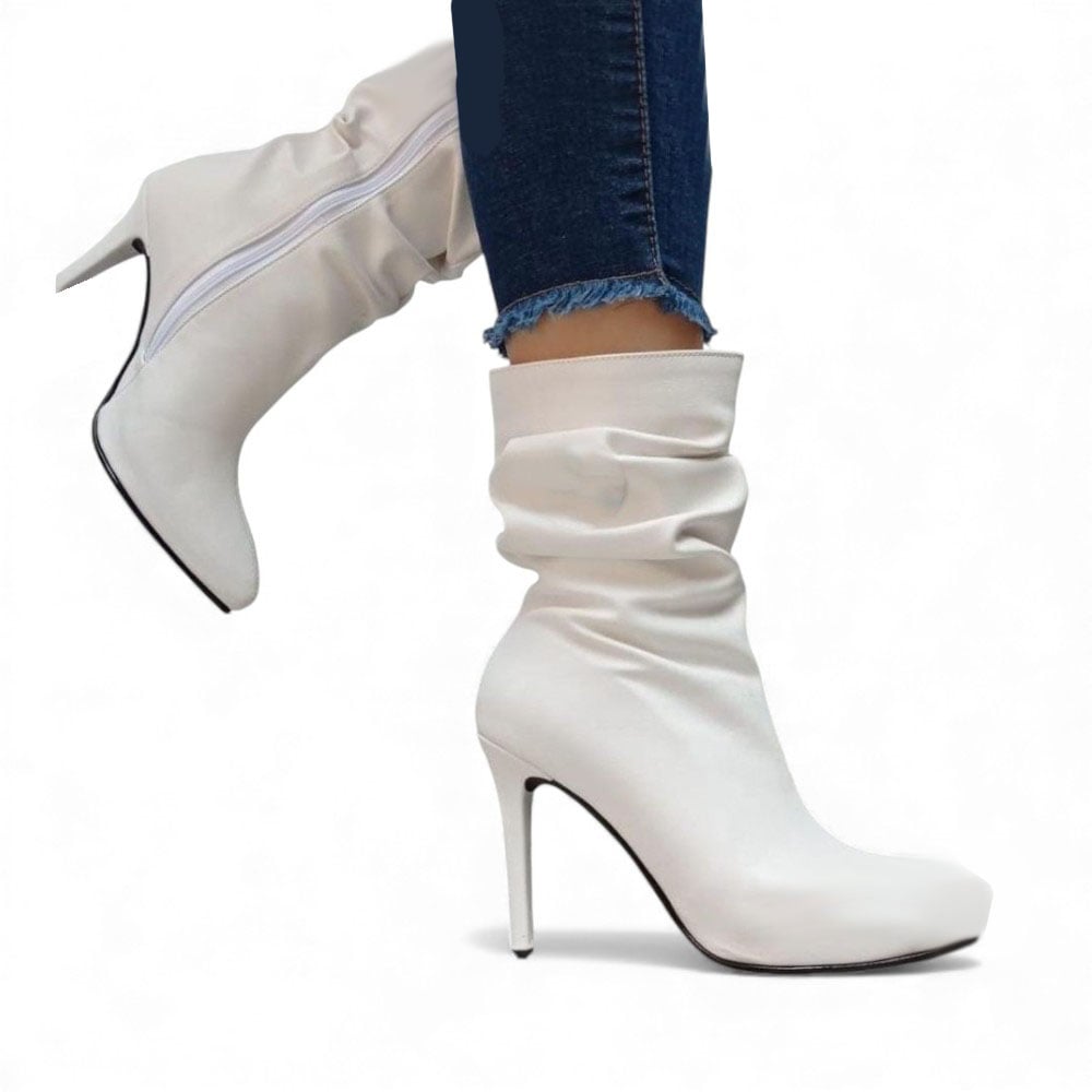BOTIN MUJER 1299P-68 PLANTA DE GOMA TACO #9 PLATAFORMA INTERNA #2 BIOCUERO COLOR BLANCO - 2