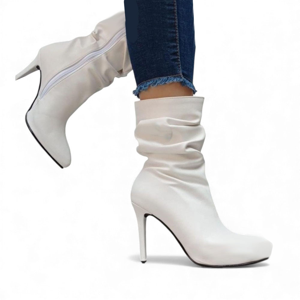 BOTIN MUJER 1299P-68 PLANTA DE GOMA TACO #9 PLATAFORMA INTERNA #2 BIOCUERO COLOR BLANCO - 2