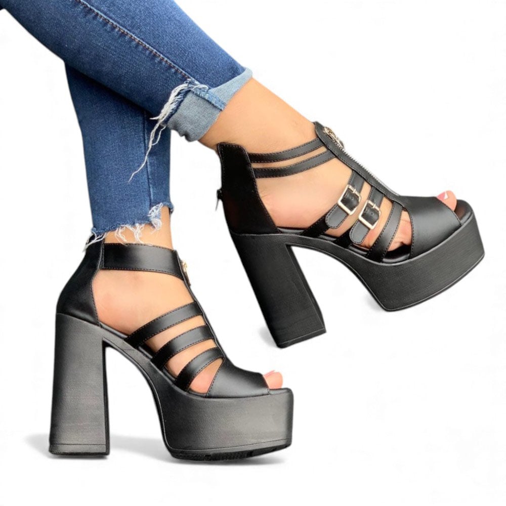 SANDALIA MUJER 1431L-70 TACO 9 COLOR NEGRO - 2