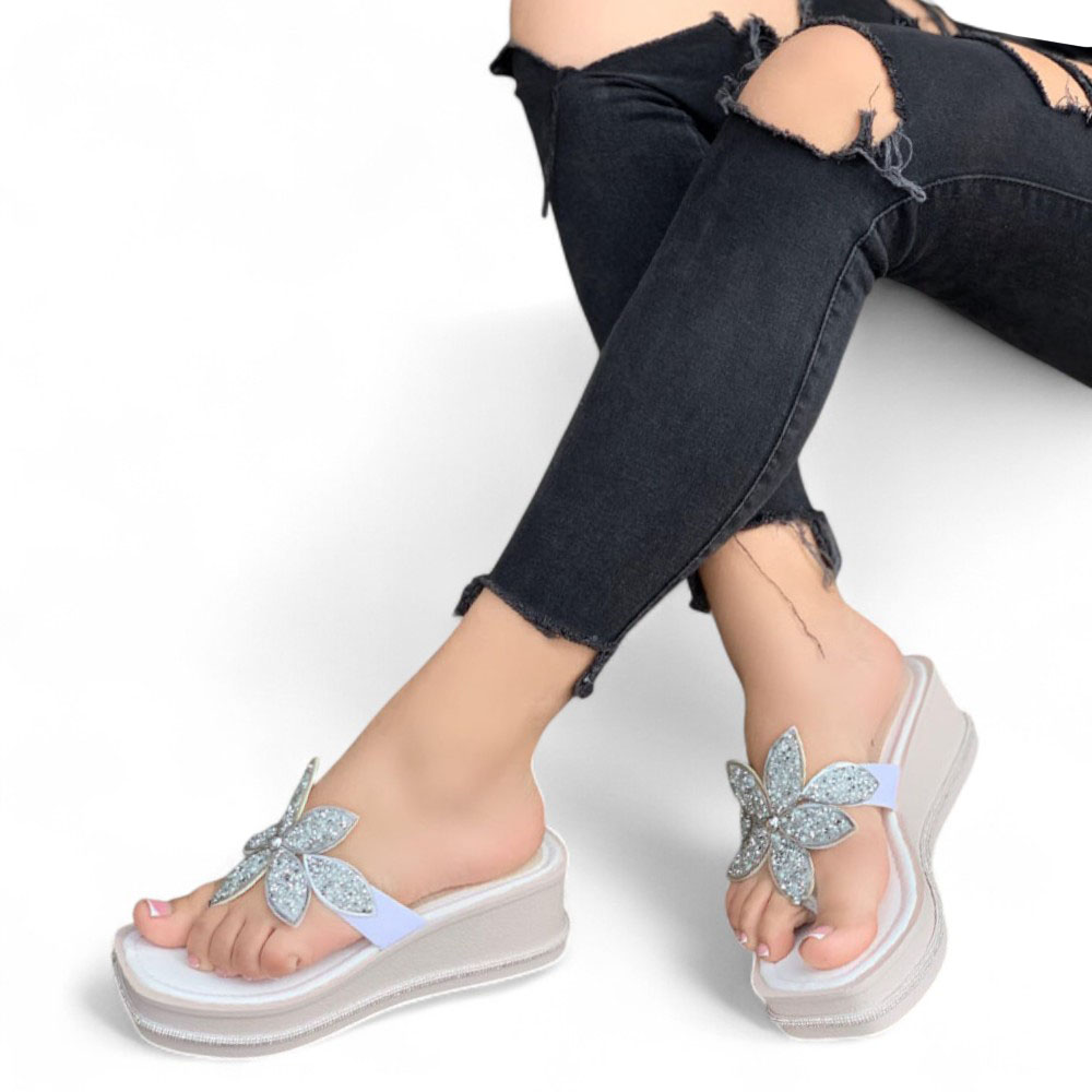 SANDALIA MUJER 1431L-48 FLOR PLATAFORMA 5 COLOR PLATA - 2