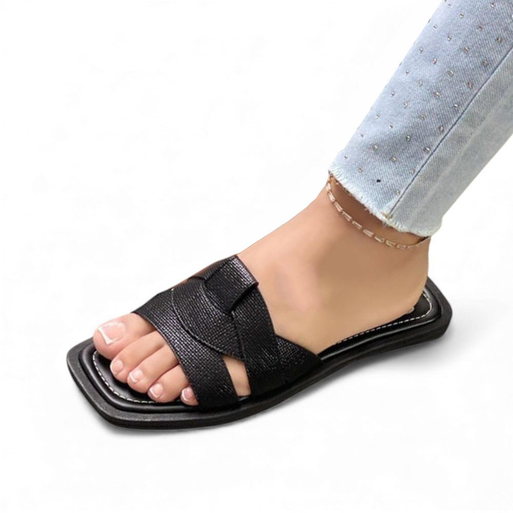 SANDALIA MUJER 1299P-35 PLANTA DE GOMA BIOCUERO LABRADO BLACK COLOR NEGRO - 1