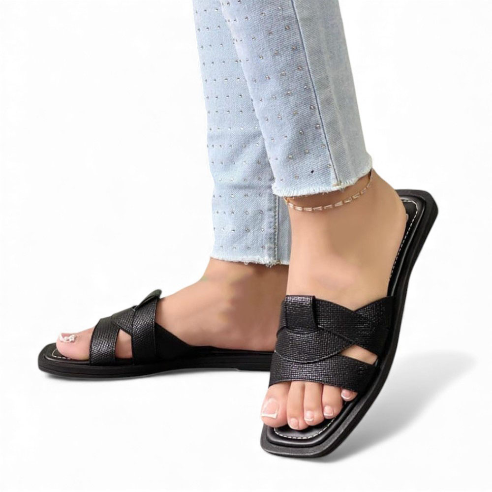 SANDALIA MUJER 1299P-35 PLANTA DE GOMA BIOCUERO LABRADO BLACK COLOR NEGRO - 2
